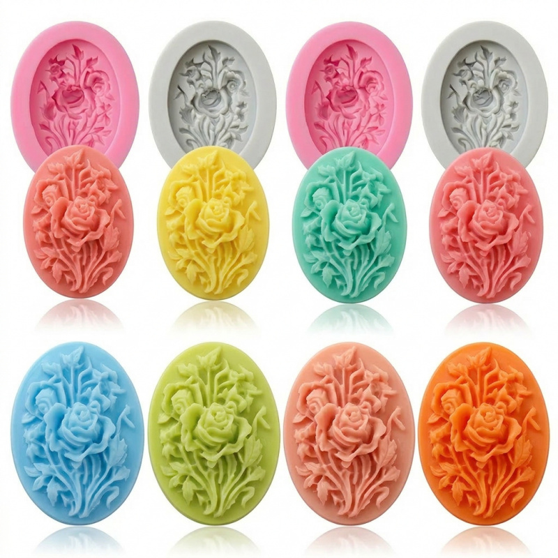 Soap Making Handmade - 4 Silicone mold with flower shape，Easy-to-demold